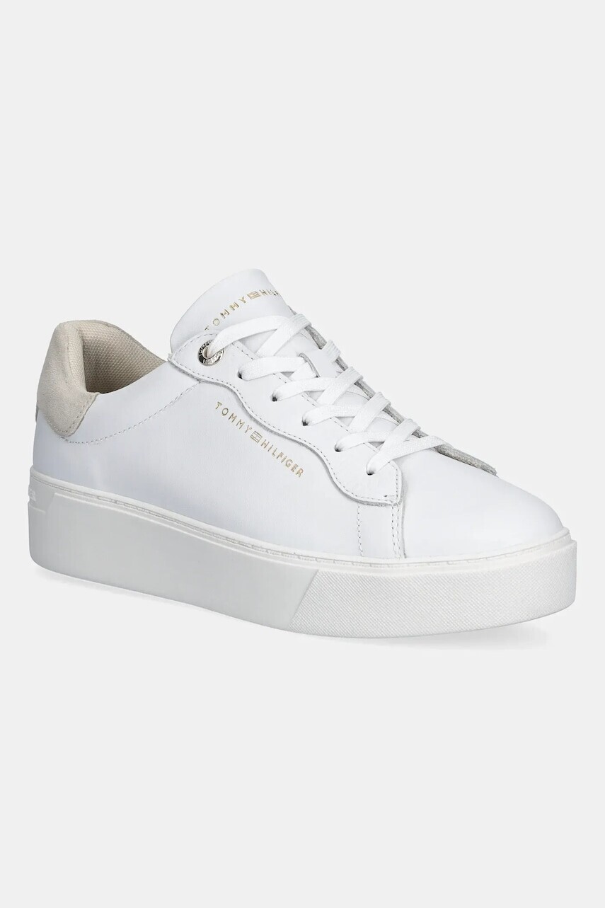 Kožené tenisky Tommy Hilfiger CHIC PLATFORM CUPSOLE SNEAKER biela farba, FW0FW09021