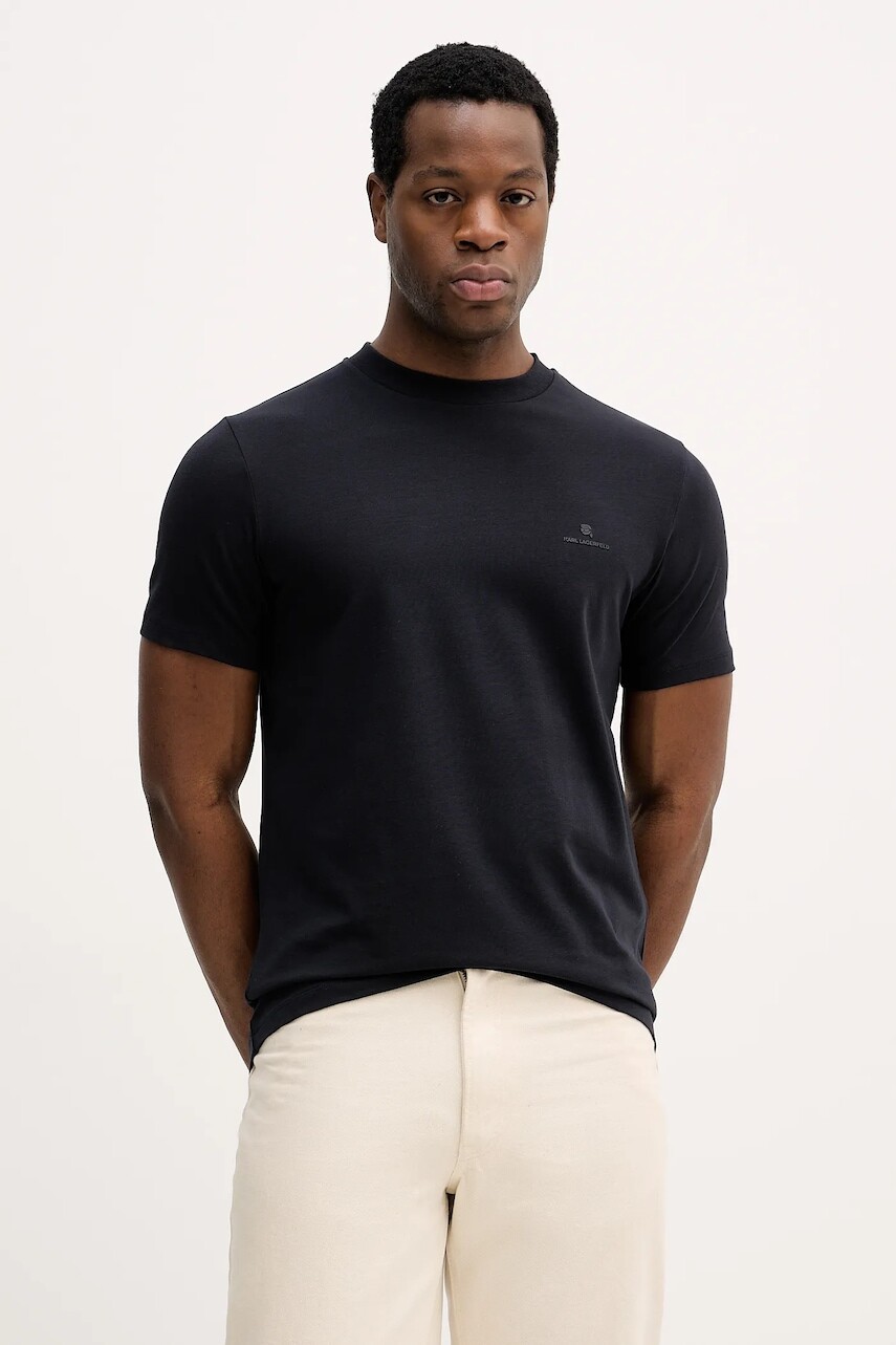 Tričko Karl Lagerfeld pánske, tmavomodrá farba, jednofarebné, 561221.755054