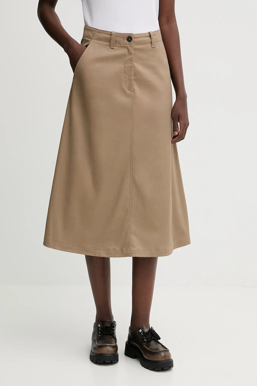 Sukňa s prímesou lyocellu Marc O'Polo béžová farba, midi, áčkový strih, 600001920065