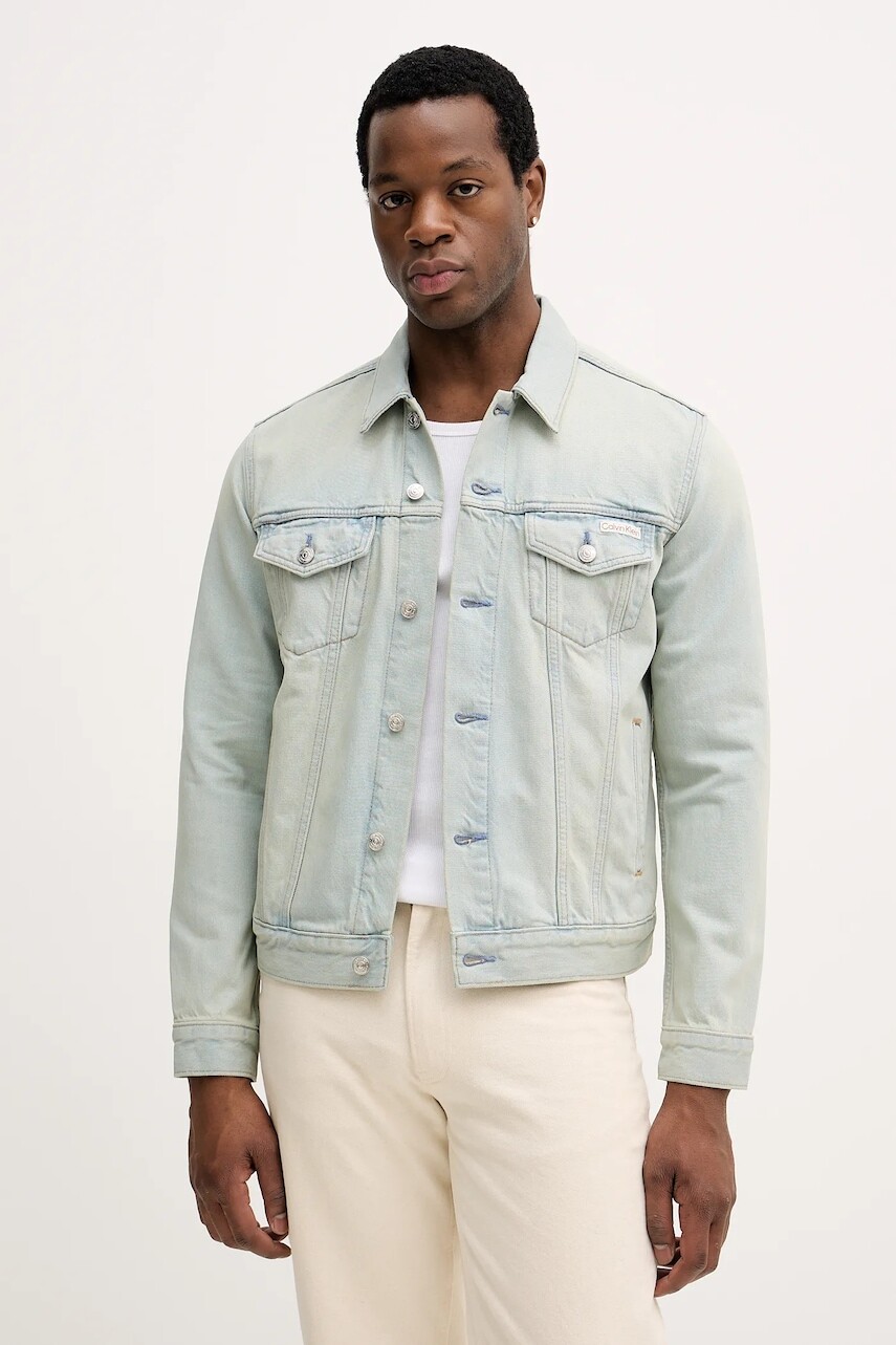 Rifľová bunda Calvin Klein Jeans modrá farba, prechodná, LV04RE764G