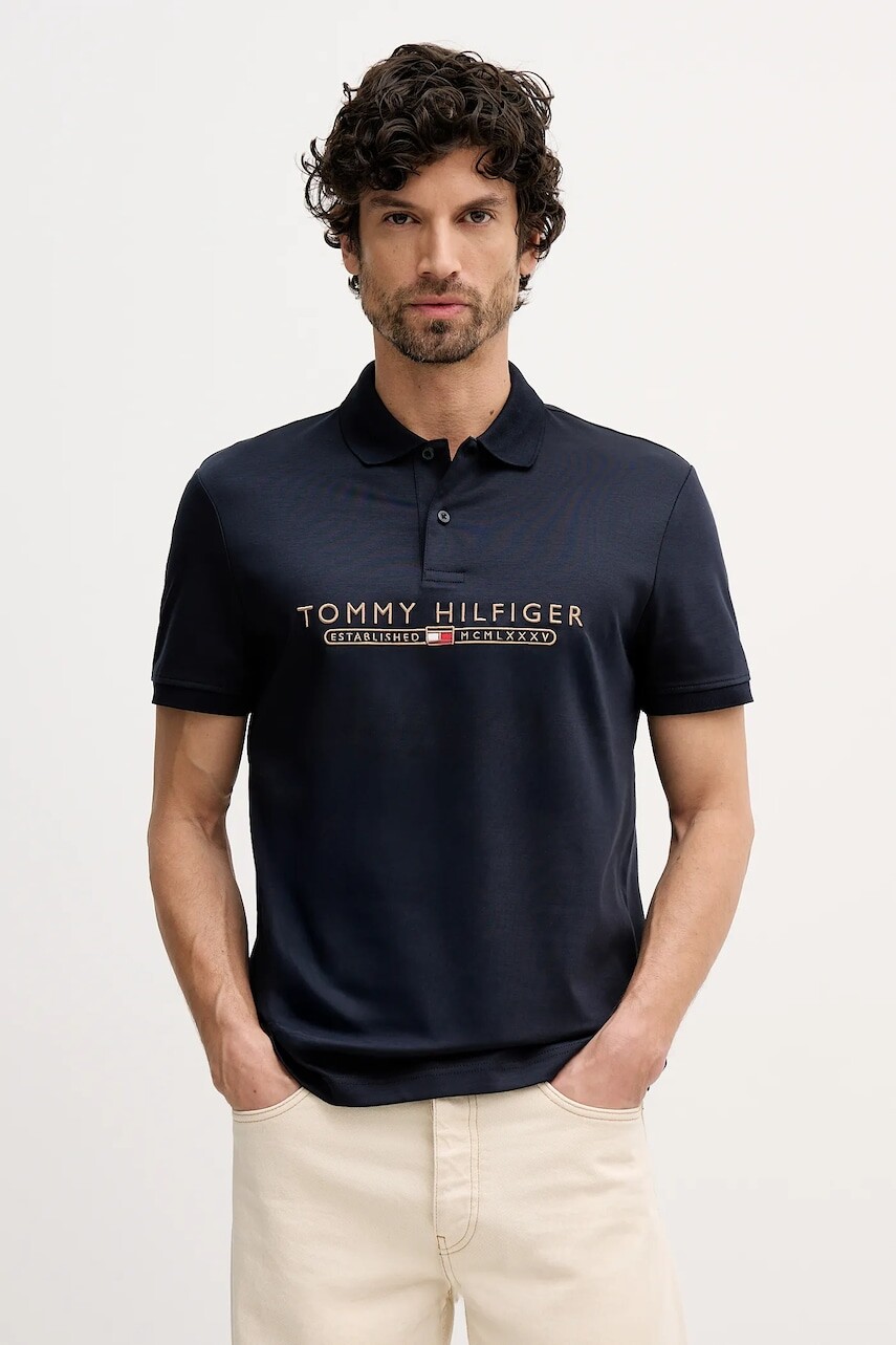 Polo tričko Tommy Hilfiger pánske, tmavomodrá farba, s nášivkou, MW0MW41615