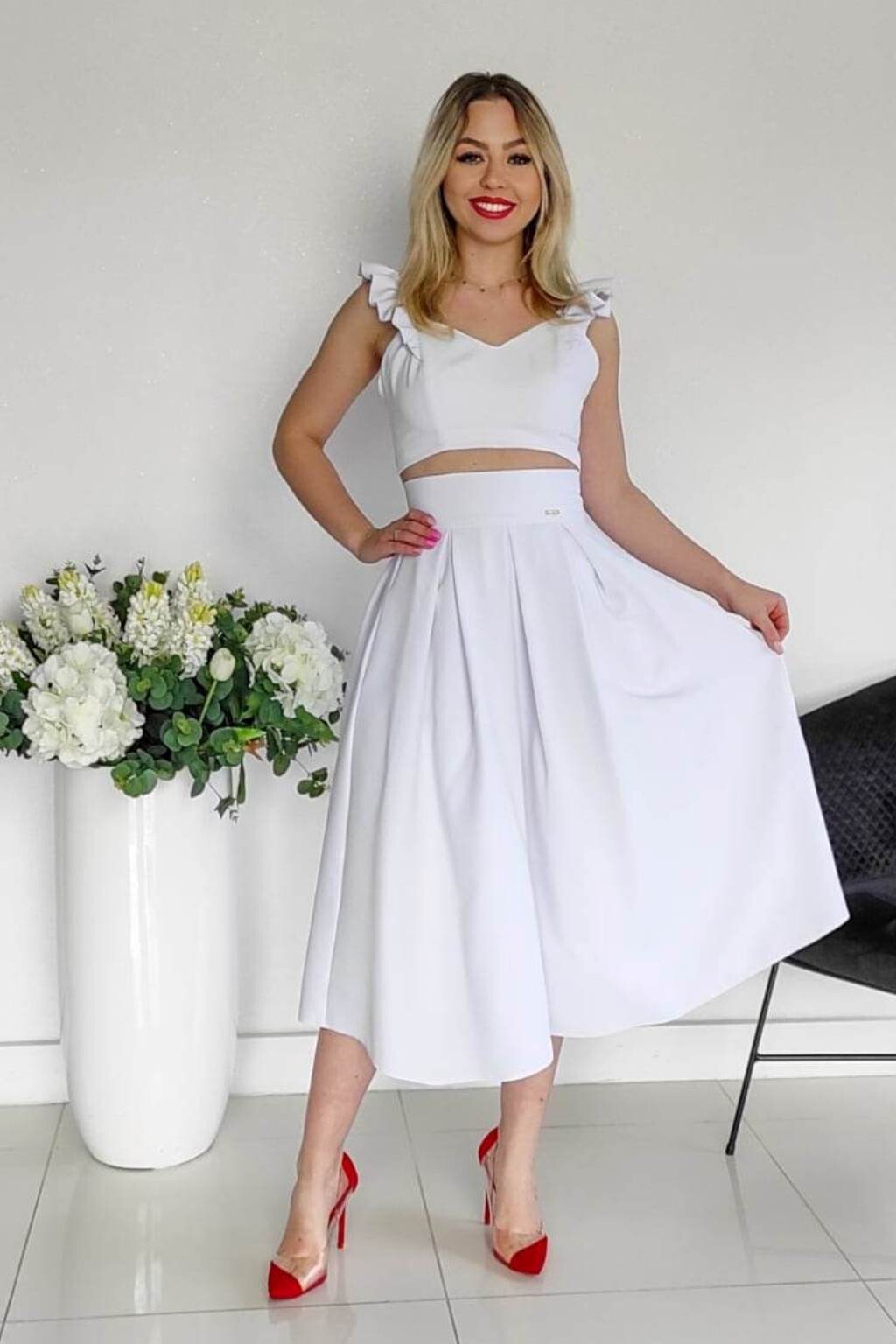 Parisse Biela áčková midi sukňa Veľkosť: XS