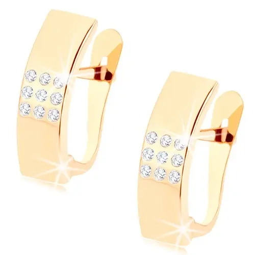 Zlaté náušnice 9K oblúky s čírymi zirkónmi v štvorci
