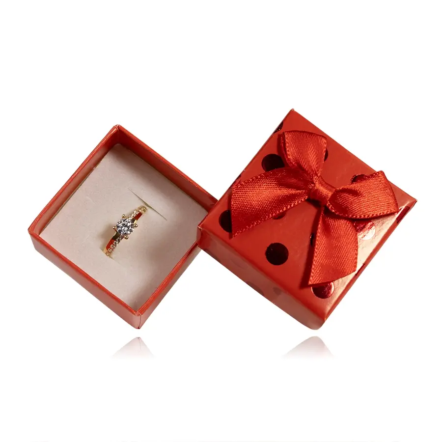 Darčeková krabička na šperky červená s bodkami a stuhou