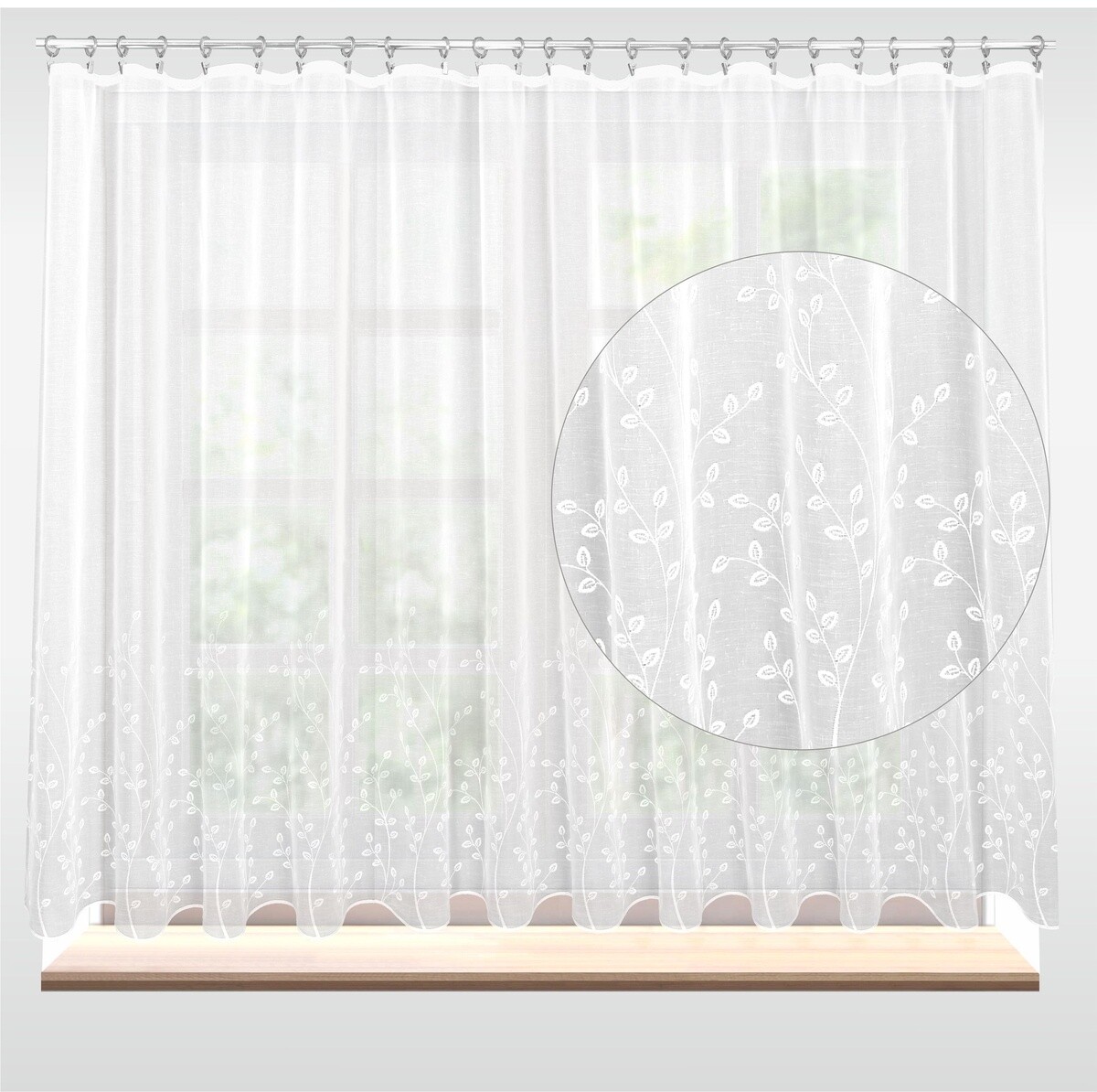 Záclona rivoli, Biele vetvičky s olovkom metráž, biela 130 cm