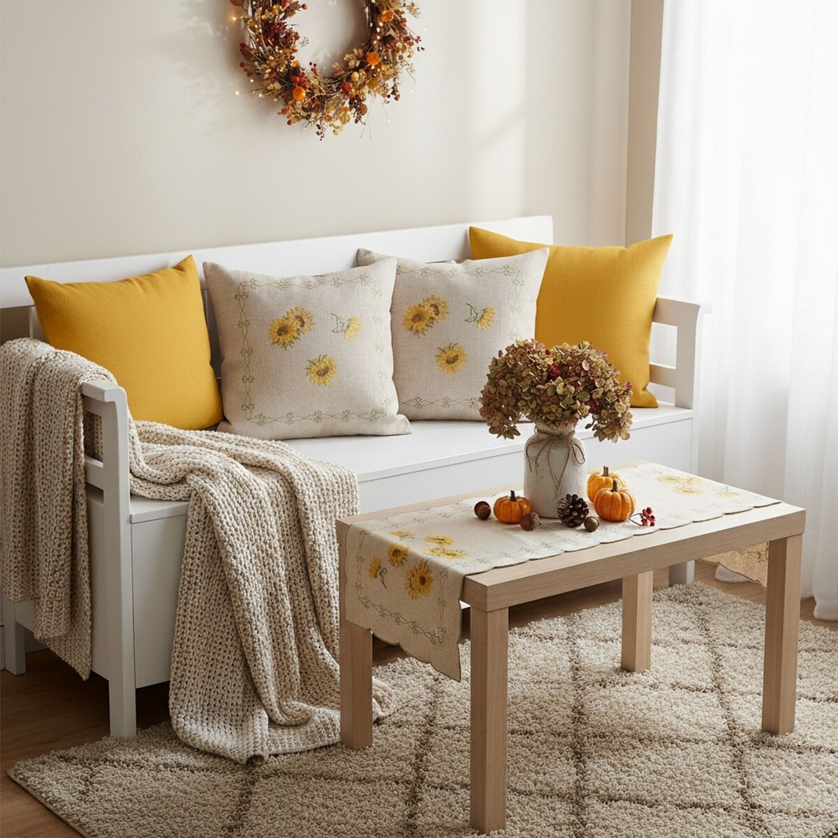 Obliečka na vankúš, Slnečnica na béžovom, 40 x 40 cm