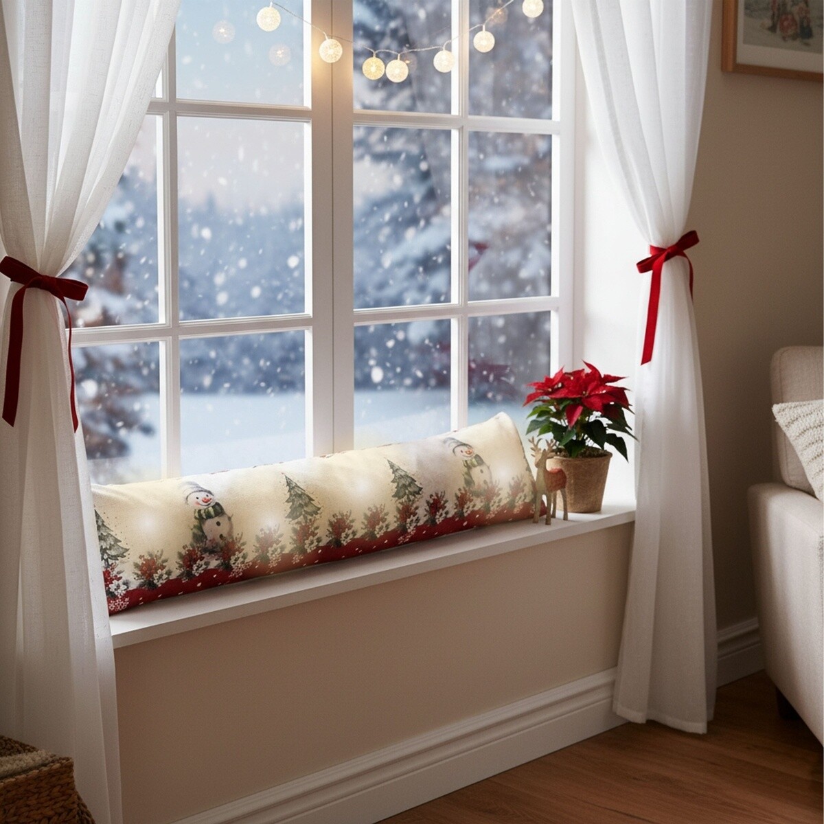 Oknenná vianočná svietiaca dekorácia, Snehuliaci a vianočná hviezda