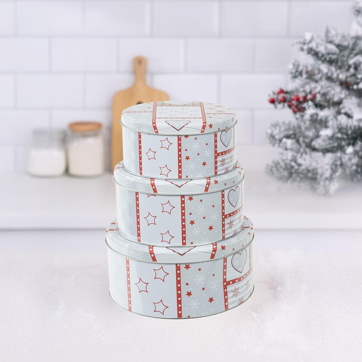 Okrúhle nádoby na cukrovinky Biela, sada 3 ks