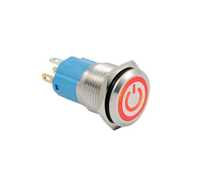 LED vodotesný prepínač - Červené podsvietenie, 12 mm, 12 - 24V