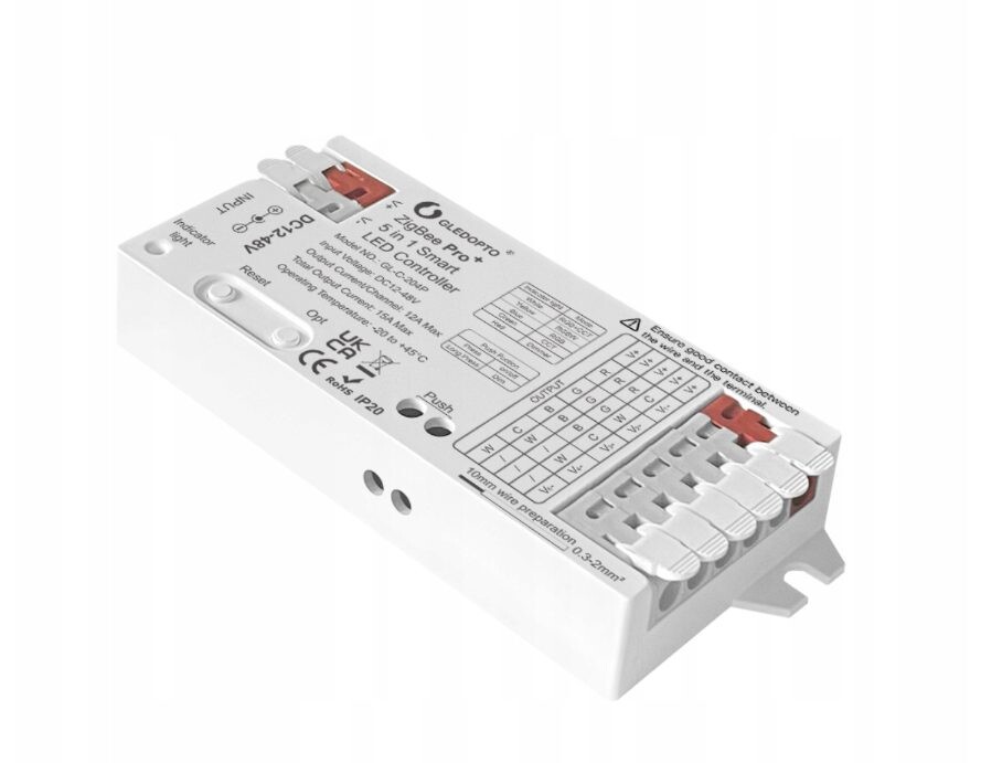 Zigbee chytrý kontroler RGB LED pások - 5v1, TUYA, SmartLife, 12-48VDC, 15A