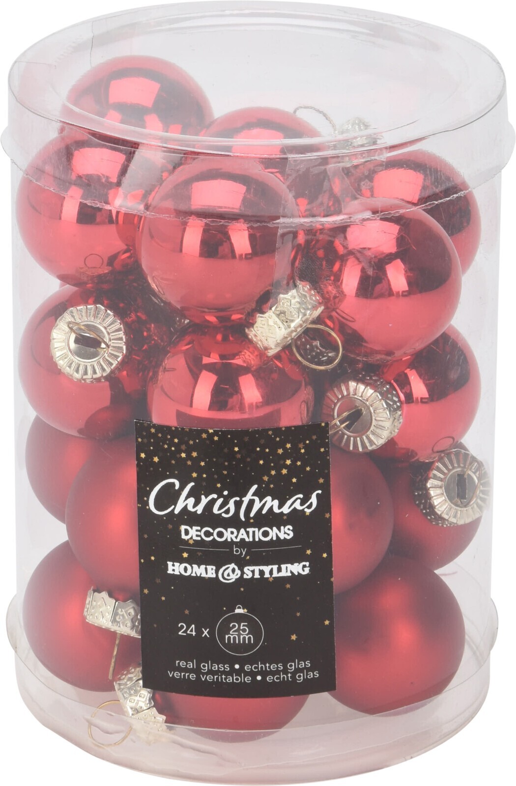 Sada 24 ks vánočních baněk Peo 2,5 cm červená