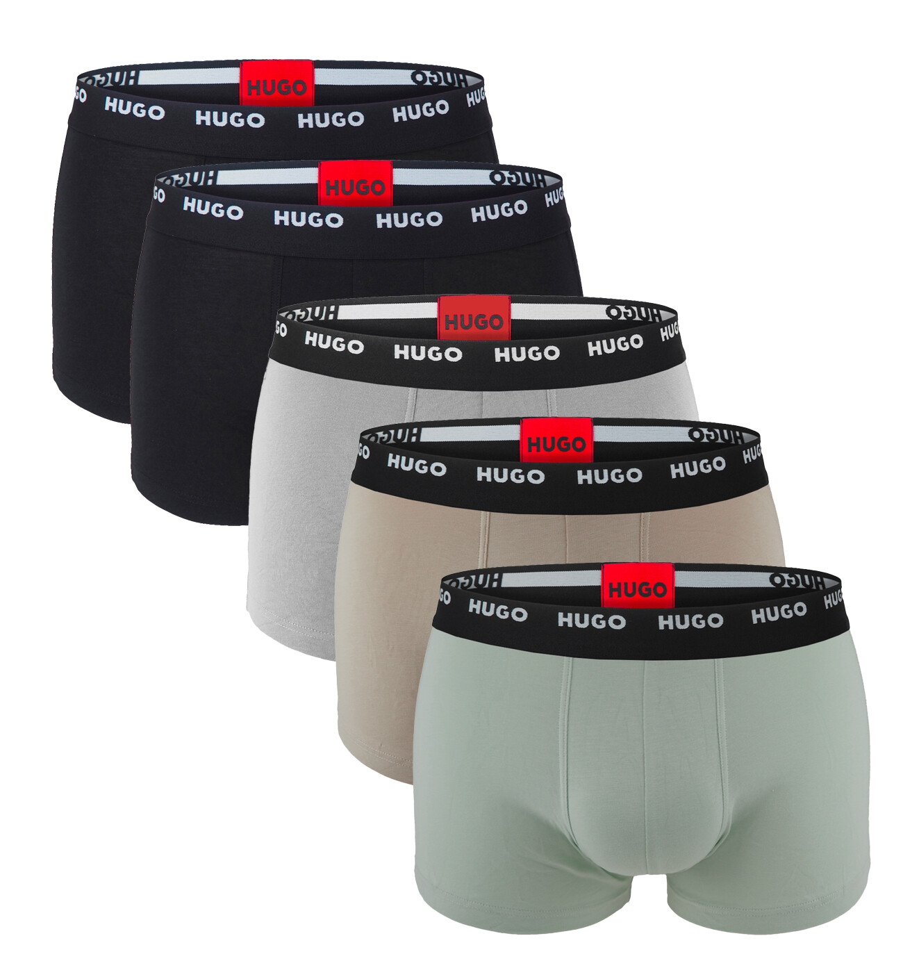 HUGO - boxerky 5PACK cotton stretch modern black & beige color