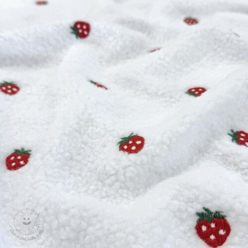 Kabátovina TEDDY EMBROIDERY Strawberries white