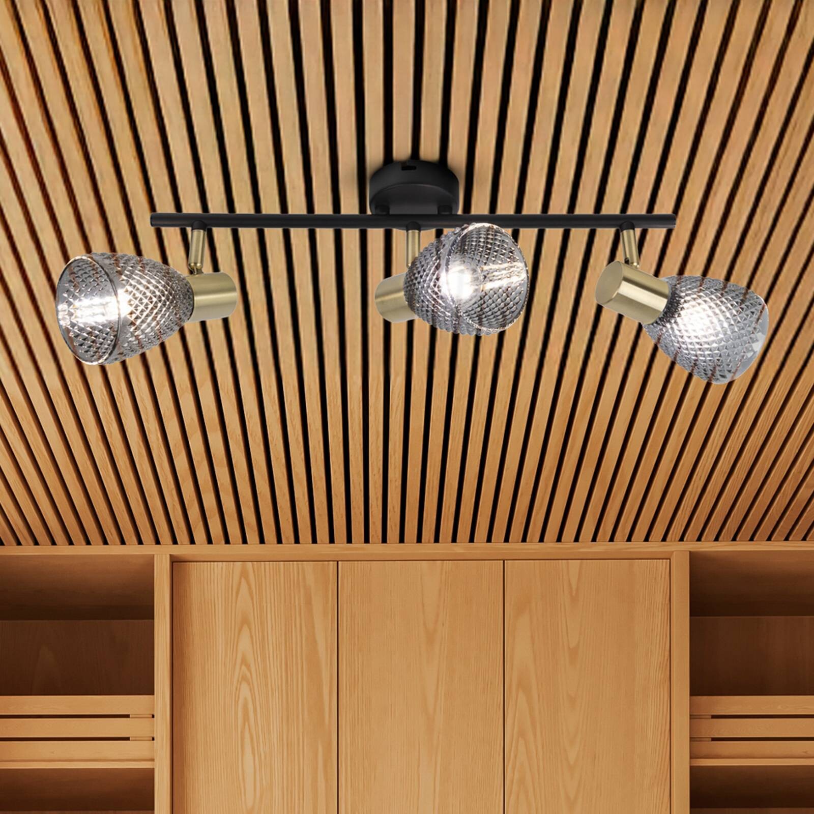 Stropné svietidlo Lindita, 3-pl., sklo, dymovo šedé, E14