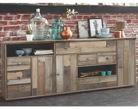 Široká úložná komoda Bonanza, vintage optika%