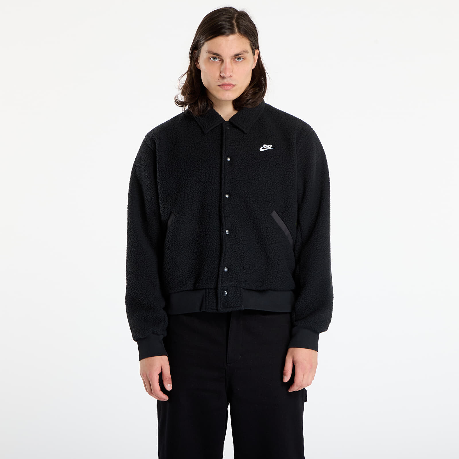 Bunda Nike Sportswear Club Men's High-Pile Fleece Coaches Jacket Black/ White L