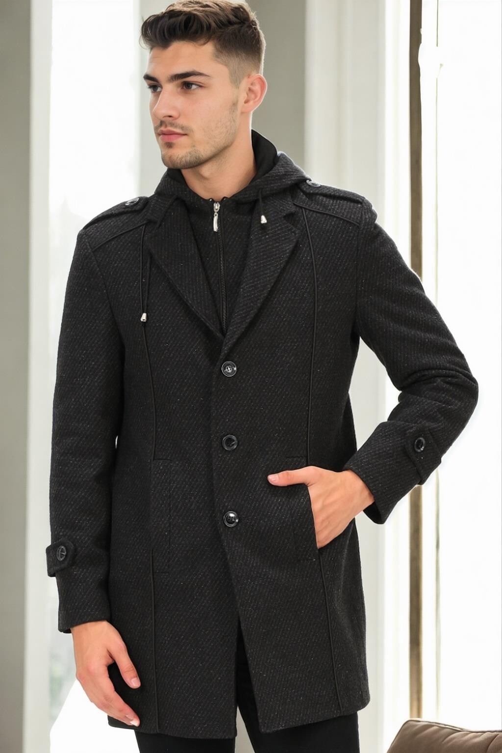 PLT9334 DEWBERRY MEN'S COAT-PATTERNED ANTHRACITE