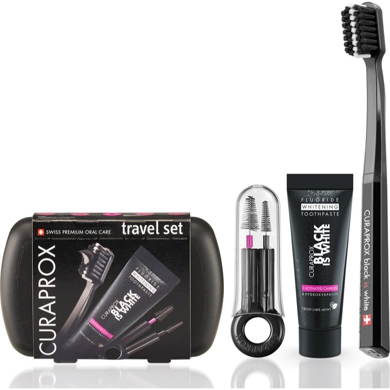 Curaprox Travel Set Black is White cestovná sada na zuby, jazyk a ďasná