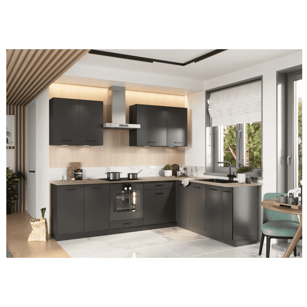Artstolk Rohová kuchynská linka ANIKA B | 200-260 cm grafit Prevedenie: s pracovnou doskou