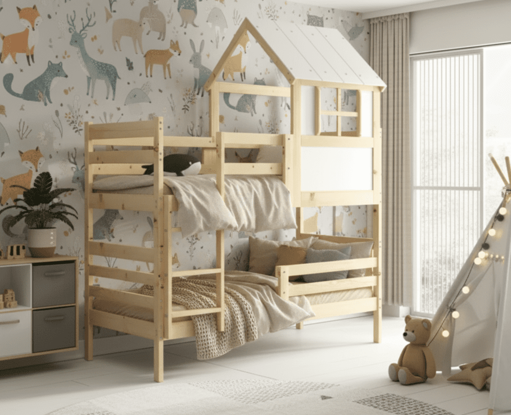 BMS Detská poschodová posteľ ERYK  s domčekom  | borovica 90 x 190 cm