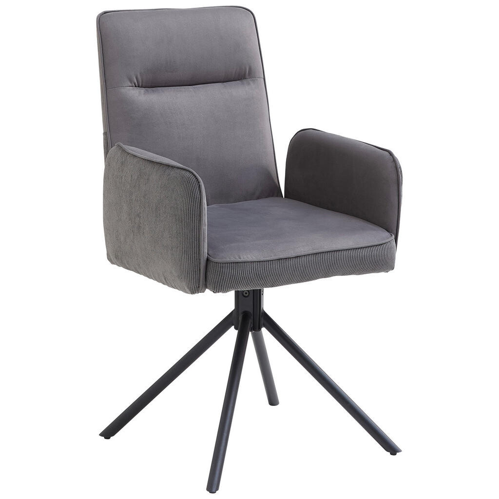 MID.YOU STOLIČKA S PODRÚČKAMI, kord, zamat, sivá, čierna