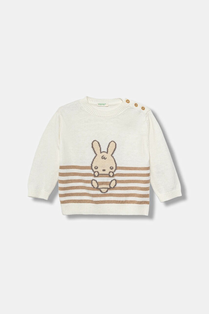 Detský svetrík s vlnenou zmesou United Colors of Benetton béžová farba, ľahký, 10F4B101H
