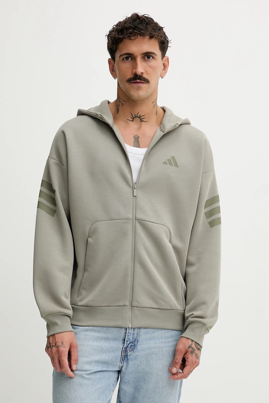 Mikina adidas Fi 3S zelená farba, s kapucňou, s potlačou, JW7112