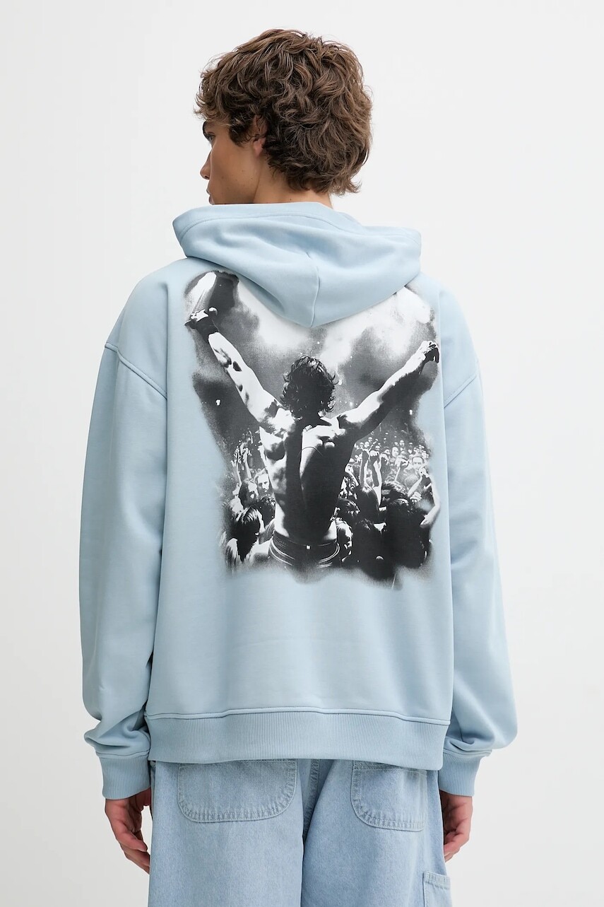 Mikina Diesel S-BOXT-HOOD-T5 modrá farba, s kapucňou, s potlačou, A18728.0HYAT