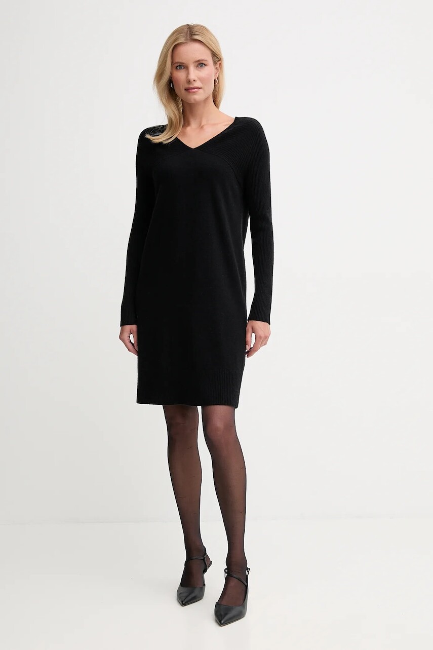 Šaty s prímesou vlny United Colors of Benetton čierna farba, mini, rovný strih, 1044DV02C