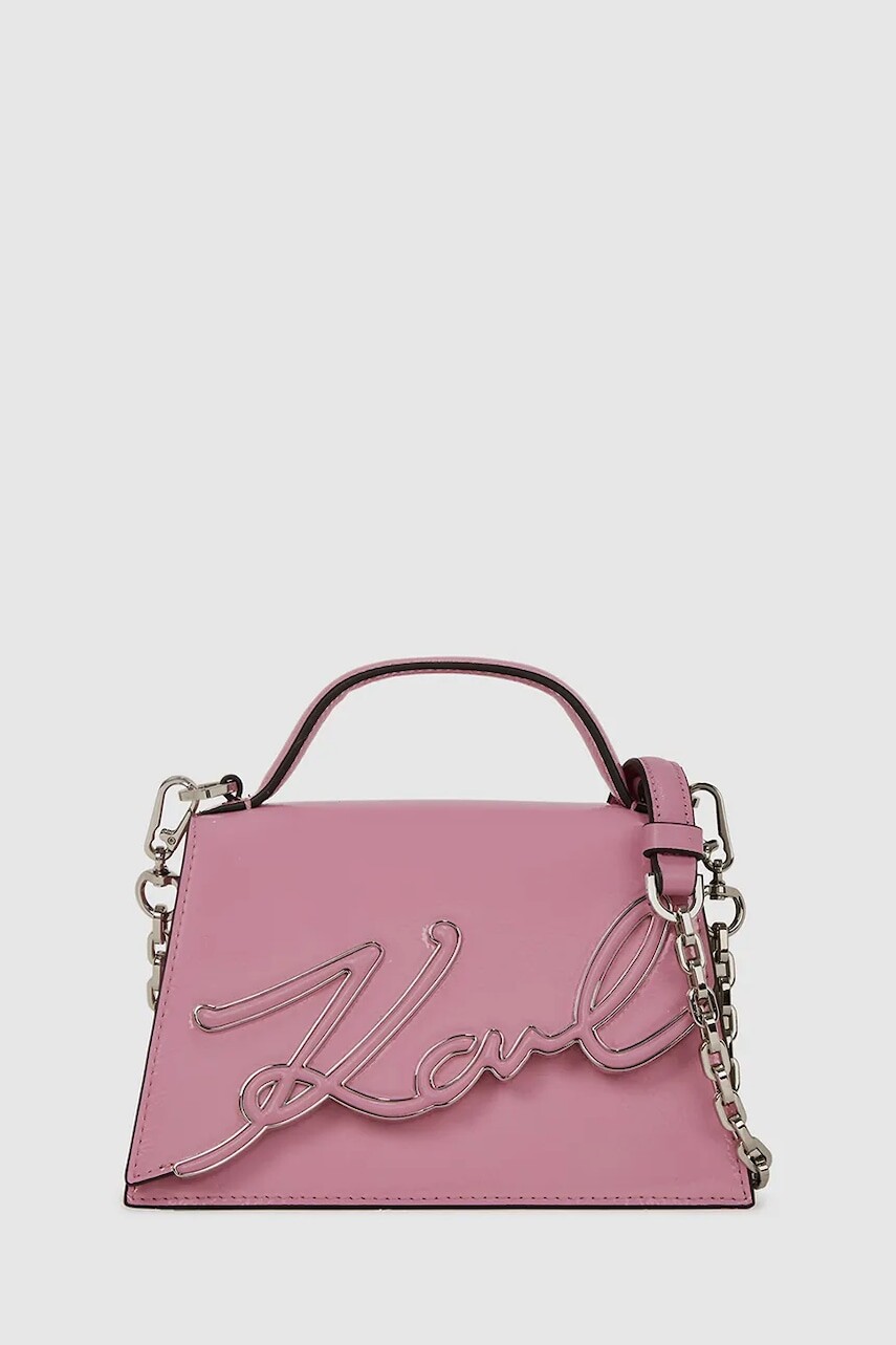 Kožená kabelka Karl Lagerfeld K/SIGNATURE ružová farba, A4W30033