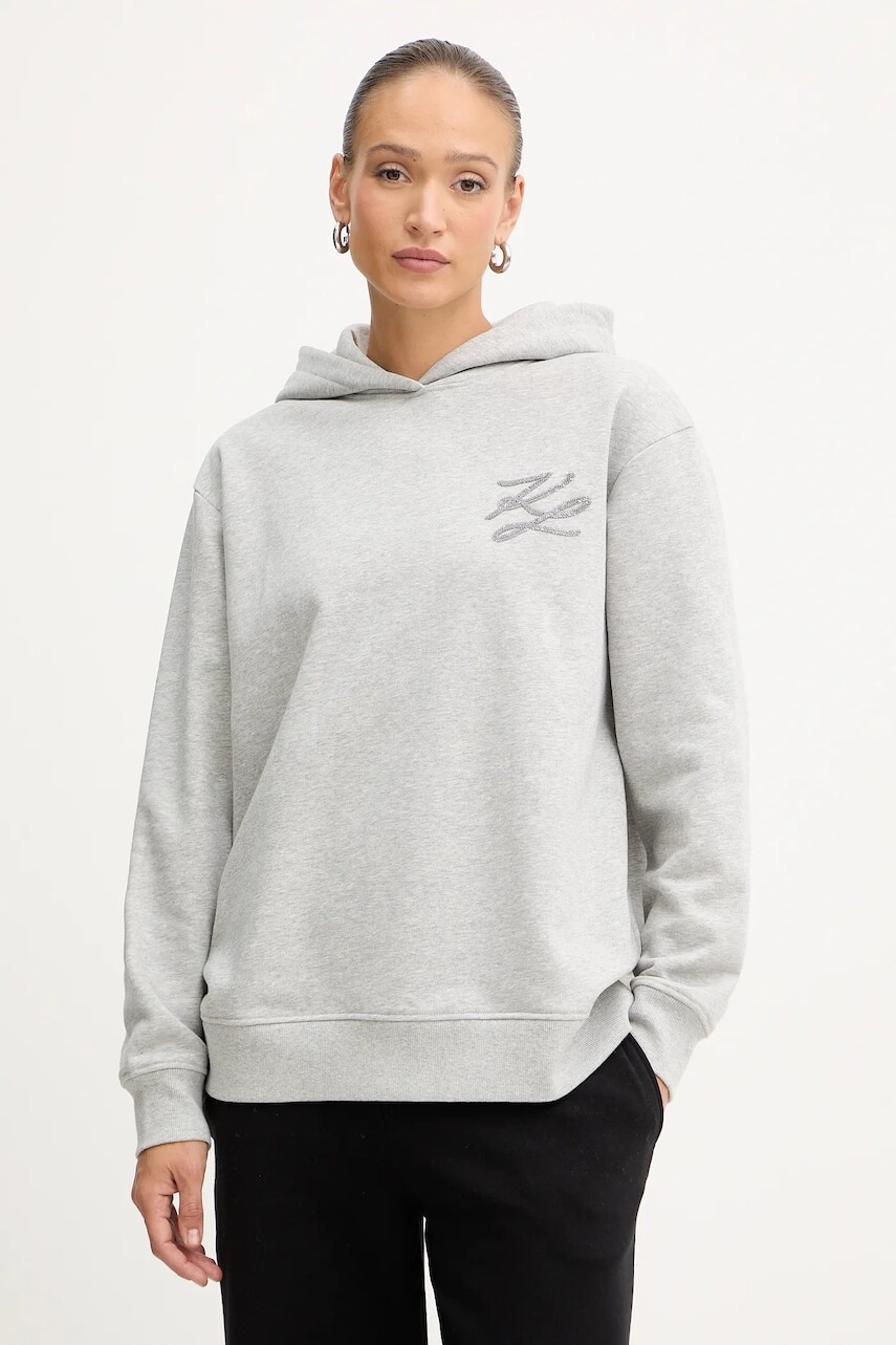 Mikina Karl Lagerfeld šedá farba, s kapucňou, s nášivkou, A4W20031