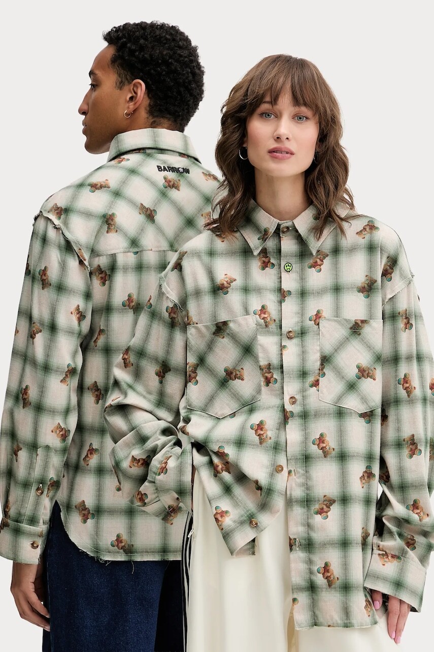 Bavlnená košeľa Barrow zelená farba, voľný strih, s klasickým golierom, F5BWUASI050