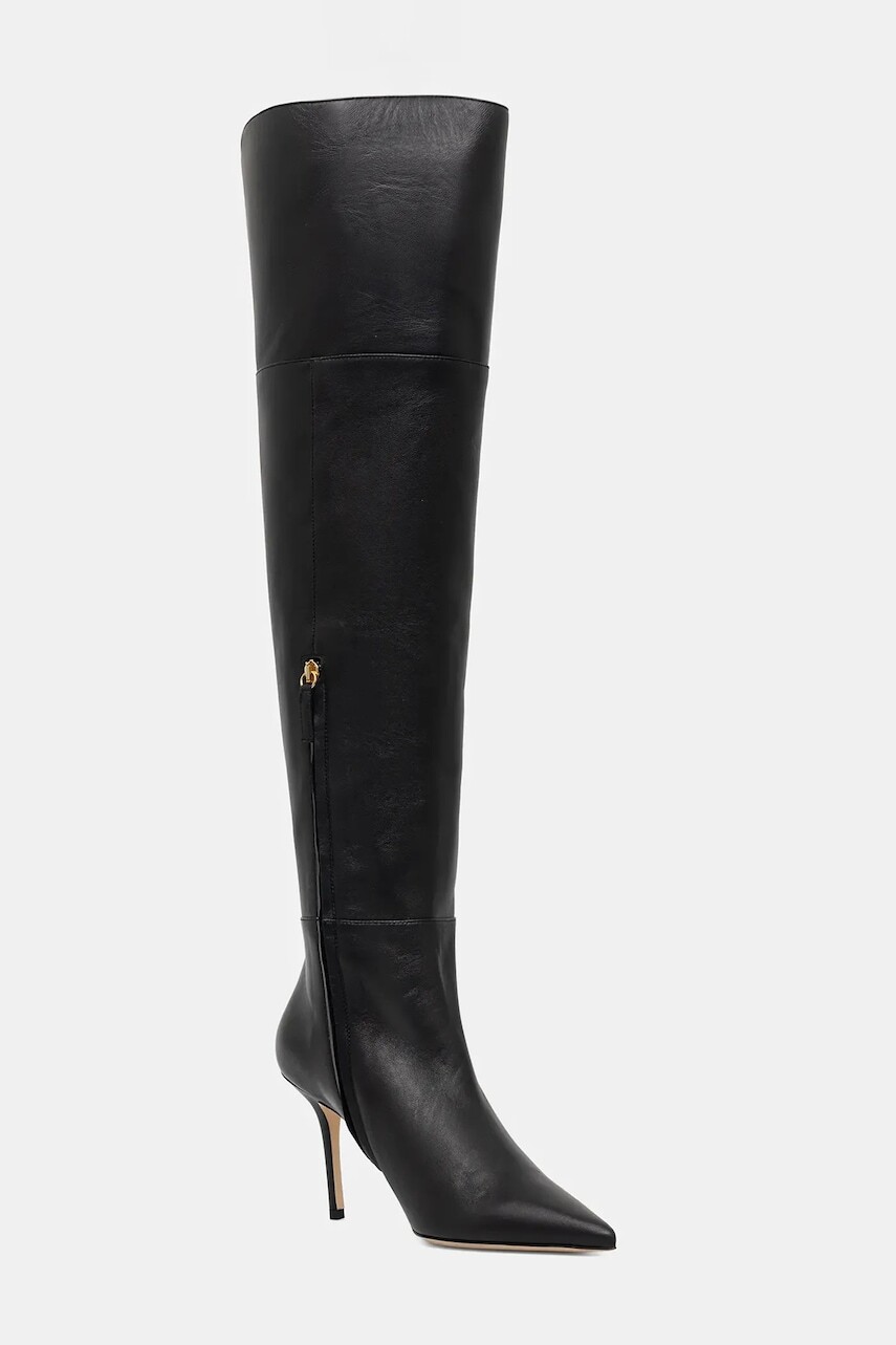 Kožené čižmy Elisabetta Franchi čierna farba, na vysokom podpätku, SA04L56E2