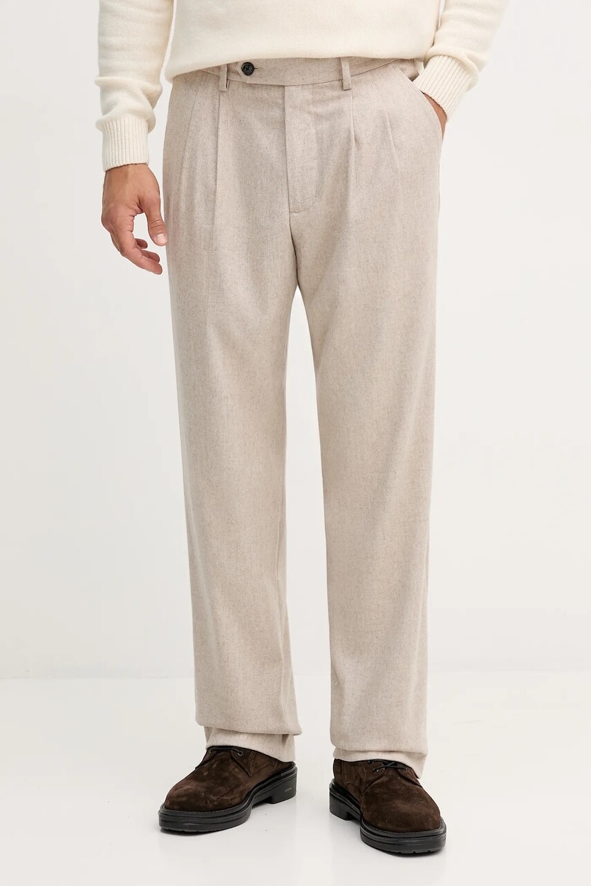 Nohavice s prímesou vlny Tommy Hilfiger béžová farba, rovný strih, MW0MW41341