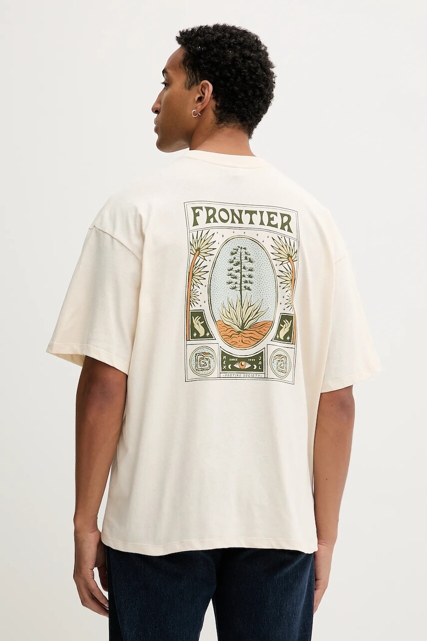 Bavlnené tričko Kaotiko béžová farba, s potlačou, AR059-01S-G002