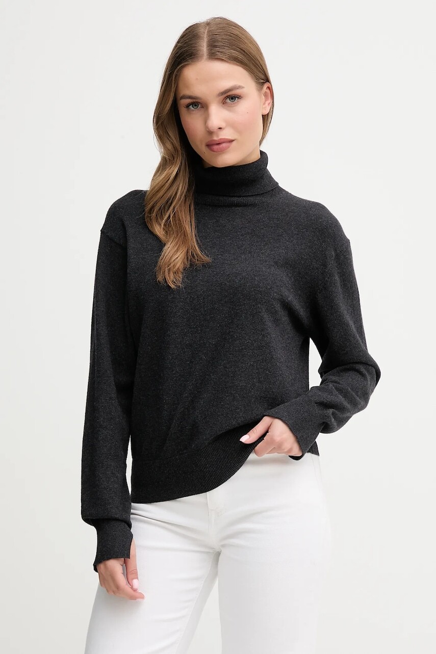 Sveter s prímesou kašmíru Pepe Jeans čierna farba, ľahký, s rolákom, PL7000036