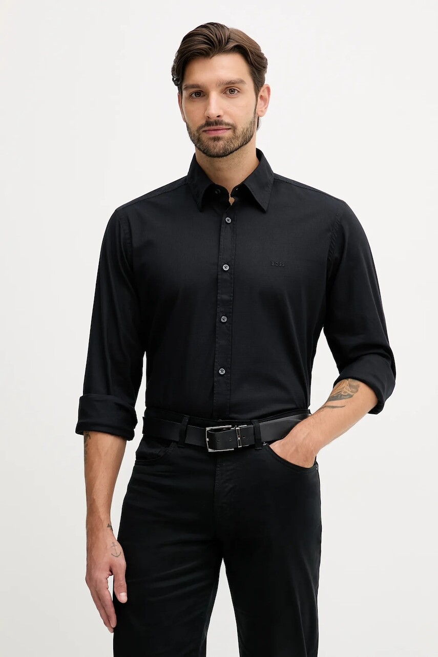 Košeľa BOSS Orange čierna farba, regular, s klasickým golierom, 50548959