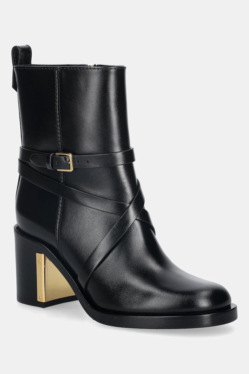 Kožené členkové topánky Elisabetta Franchi čierna farba, na podpätku, SA85B56E2