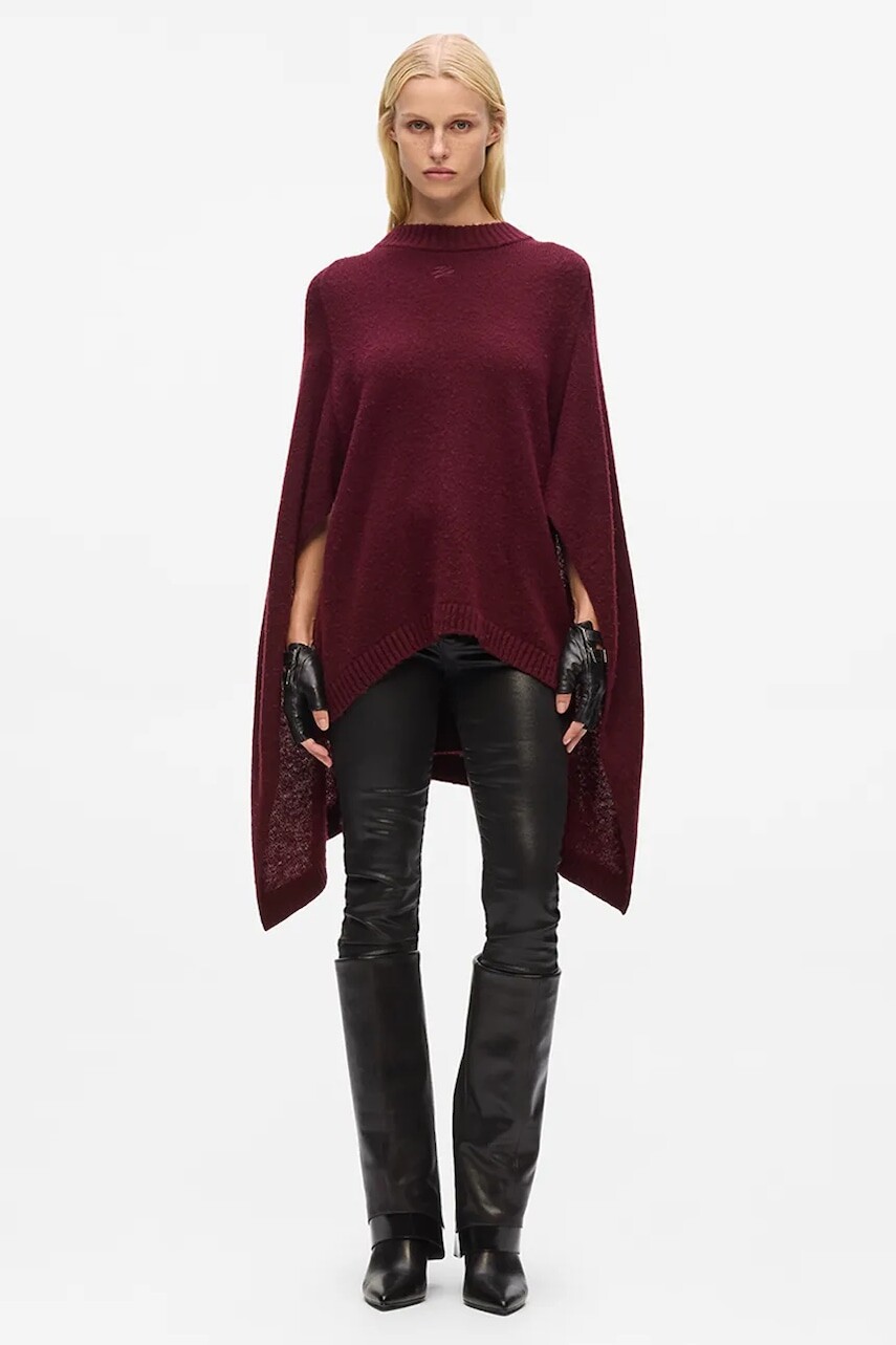 Vlnené pončo Karl Lagerfeld bordová farba, ľahké, A4W18047