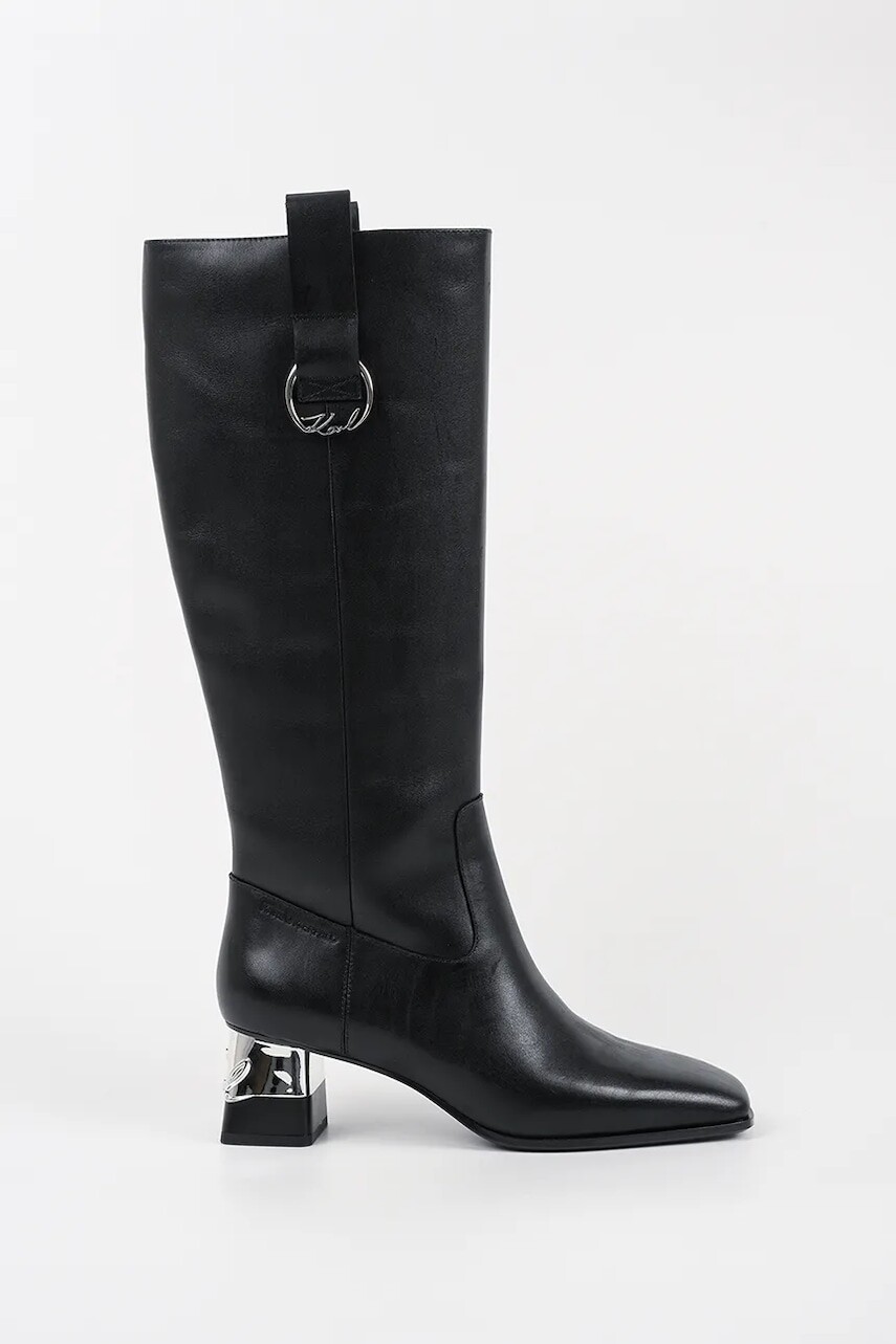 Kožené čižmy Karl Lagerfeld KAYLA čierna farba, na podpätku, KL35470