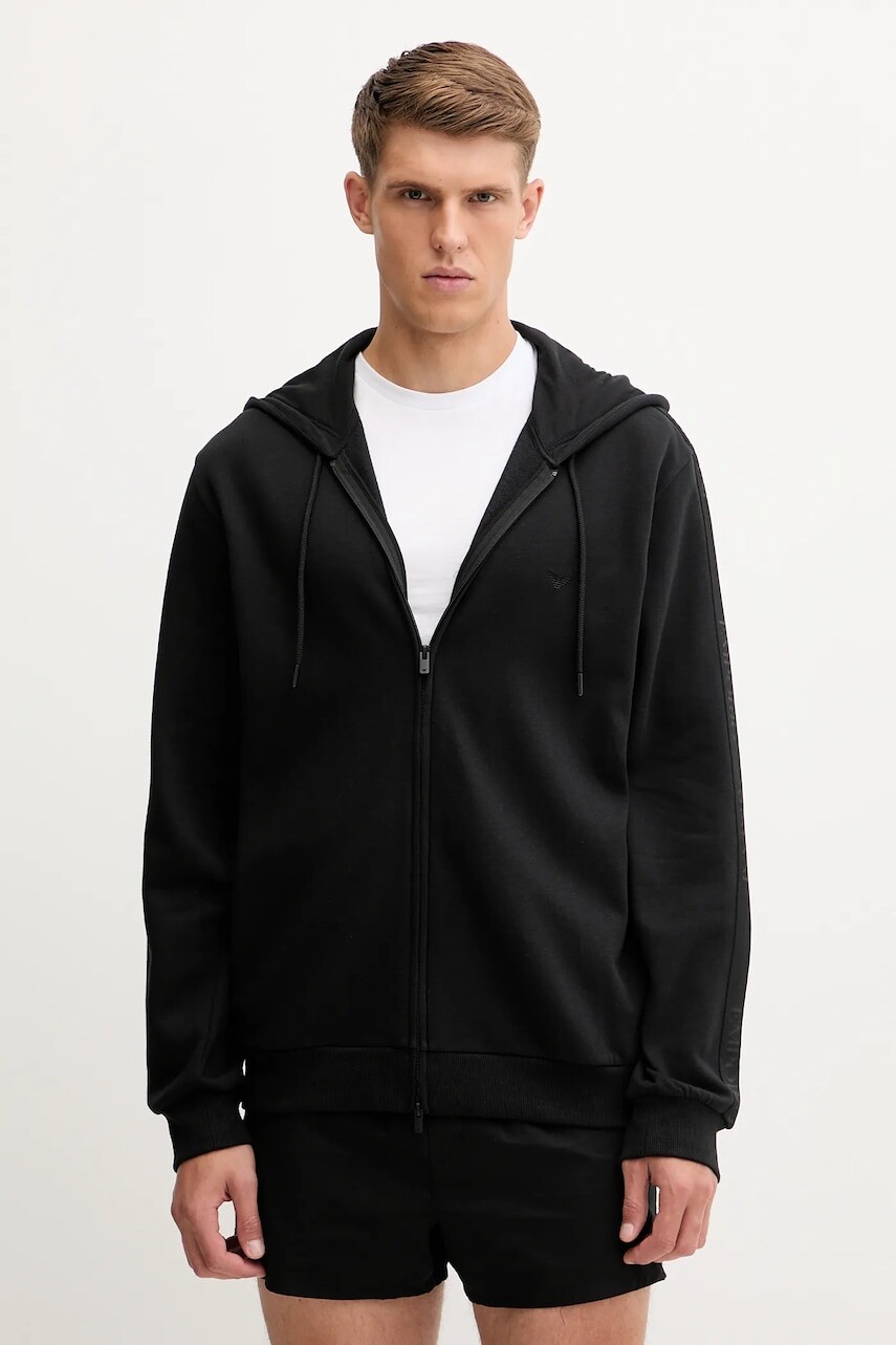 Mikina s kapucňou Emporio Armani Underwear čierna farba, s kapucňou, jednofarebná, EM000653 AF14976