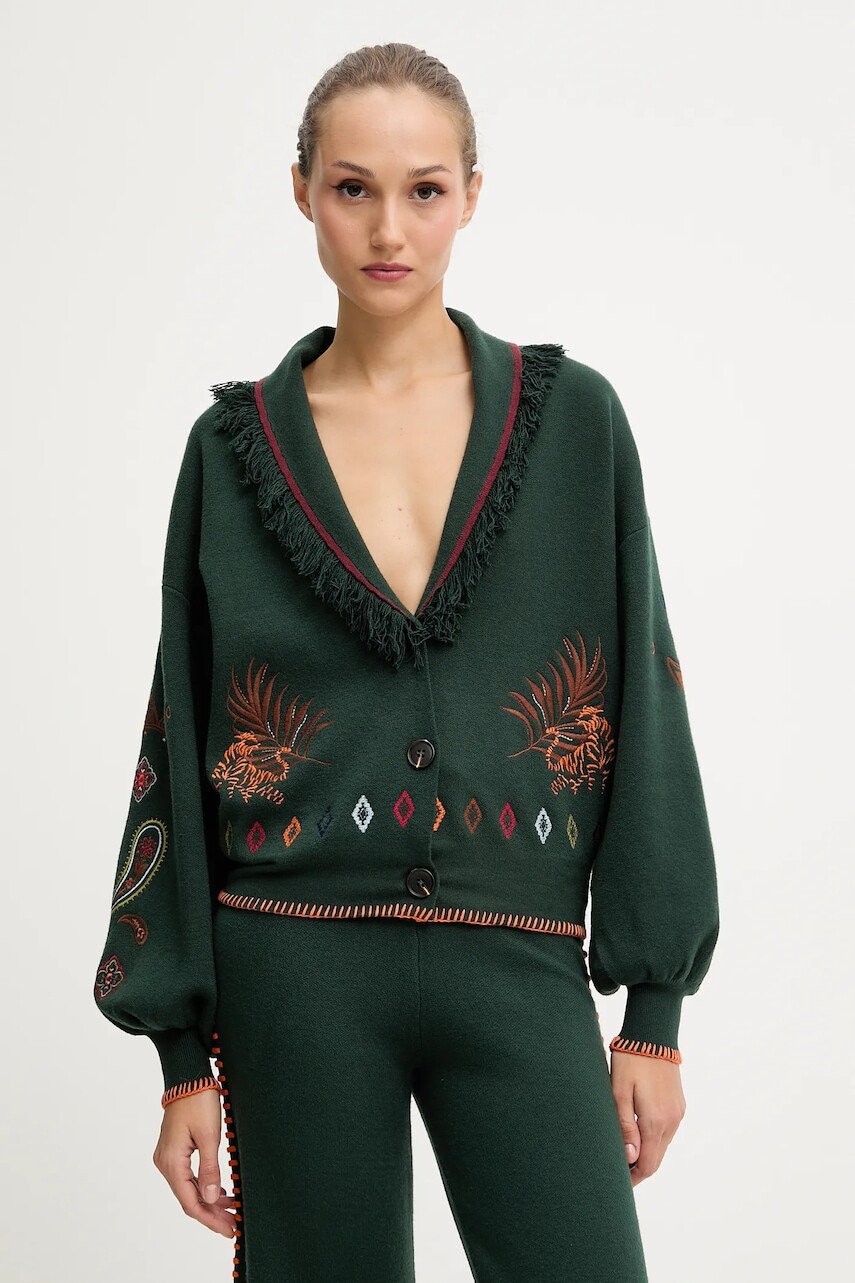 Kardigán Never Fully Dressed zelená farba, NFDKN724