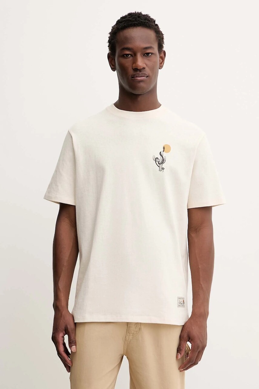 Bavlnené tričko Kaotiko béžová farba, s potlačou, AR064-01S-G002