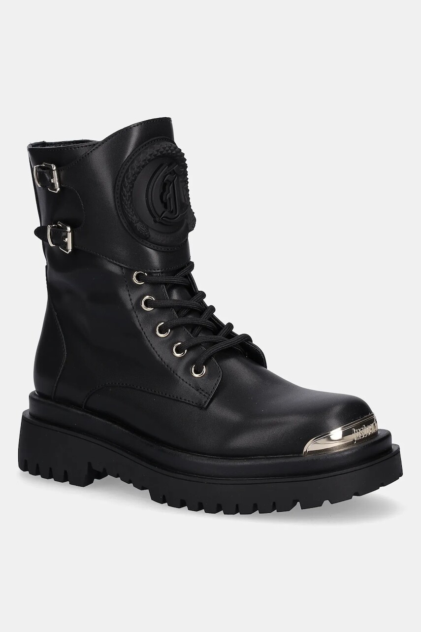 Členkové topánky Just Cavalli čierna farba, na plochom podpätku, 79RA3S92ZSD48899