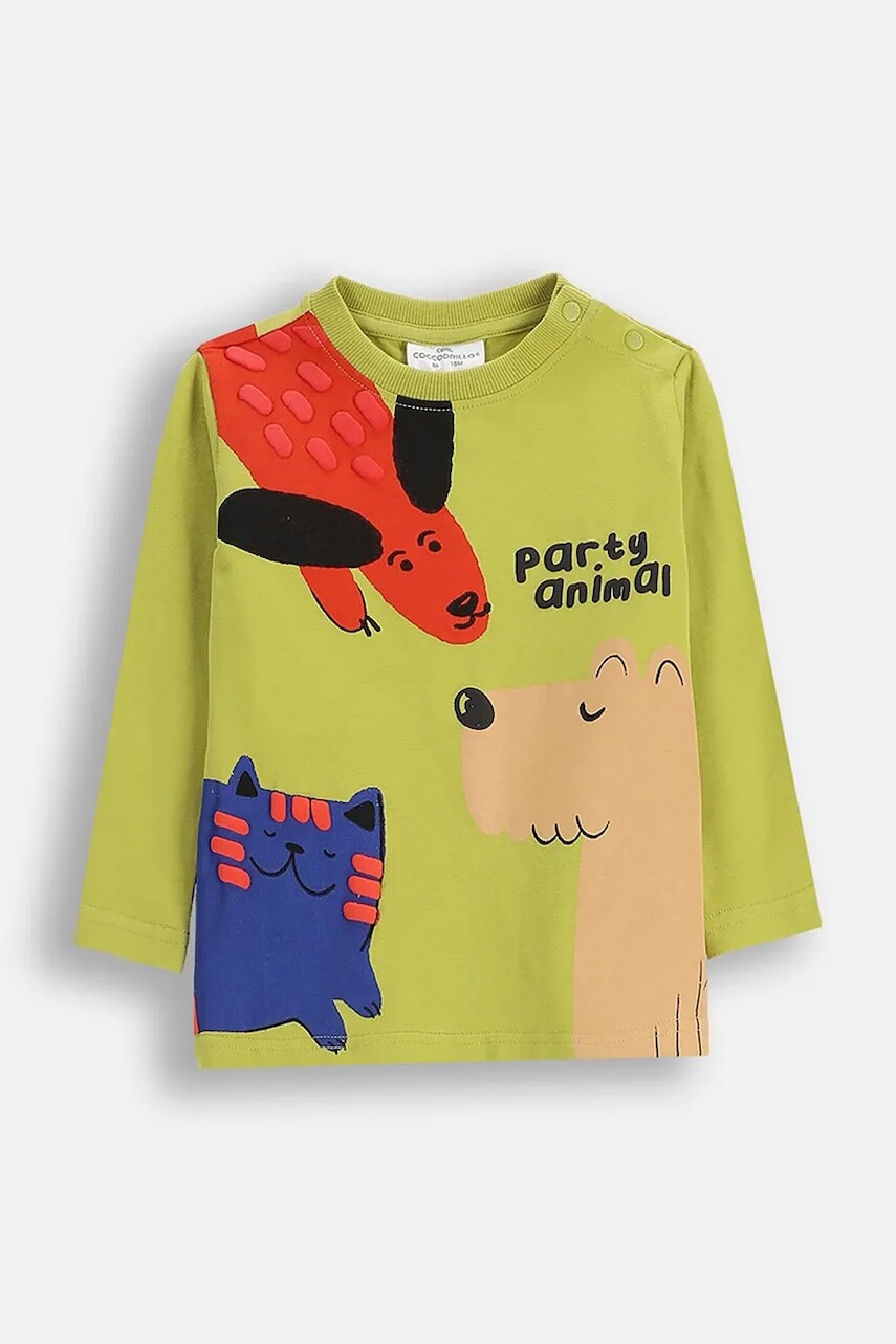 Detské bavlnené tričko Coccodrillo zelená farba, s potlačou, BUDDIES BOY NEWBORN