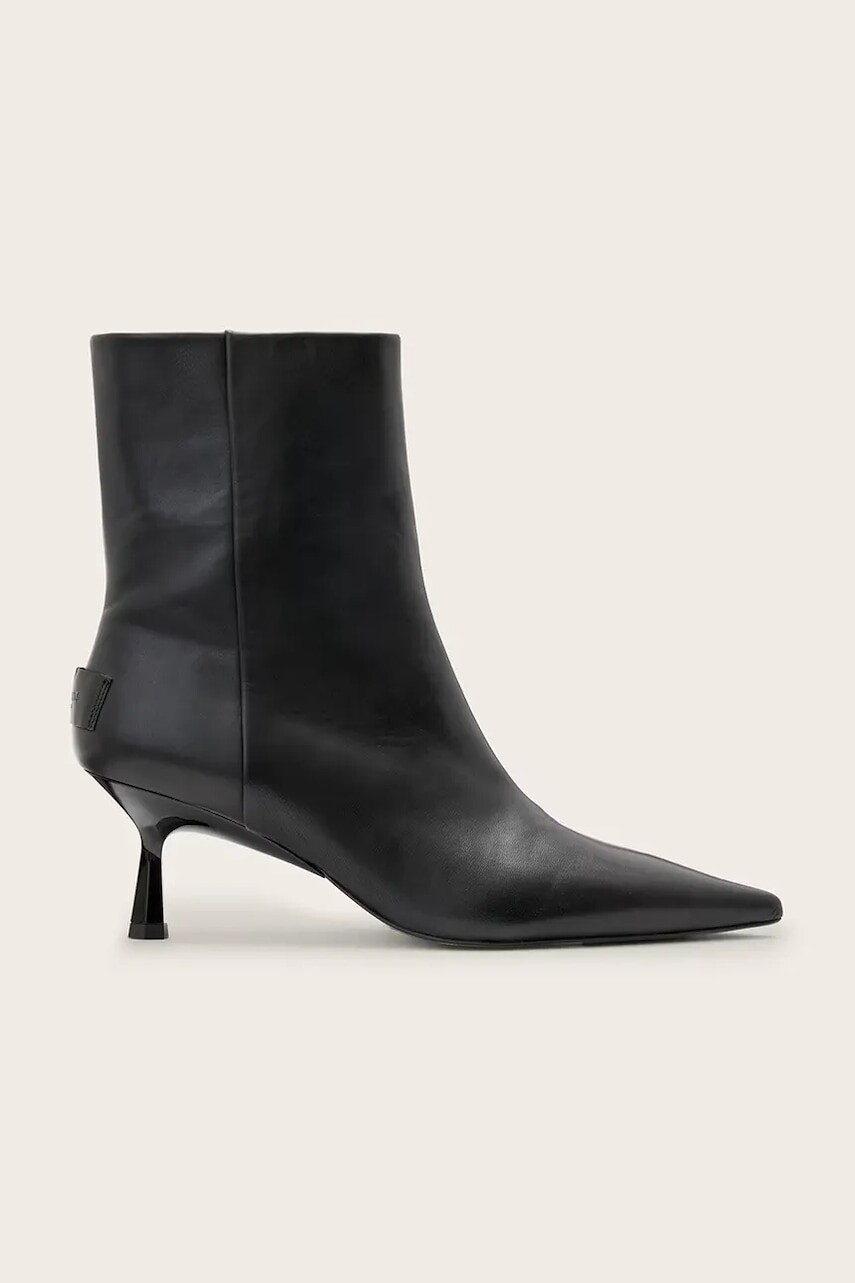 Kožené členkové topánky AllSaints Vivian Boot čierna farba, na vysokom podpätku, W008FD