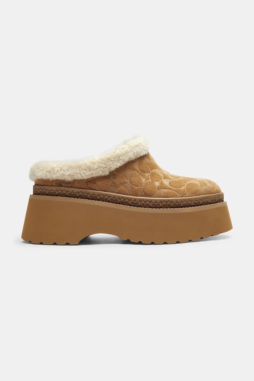 Semišové papuče Coach Cecelia Signature béžová farba, CCO36