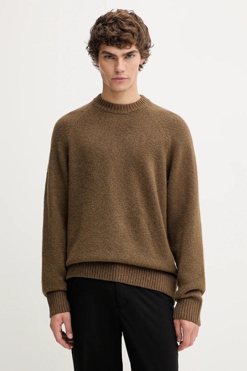Sveter s prímesou vlny Les Deux Gilbert hnedá farba, teplý, 1000555