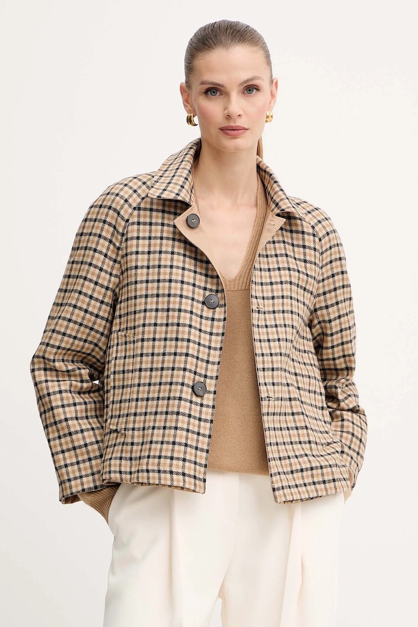 Obojstranný kabát z vlnenej zmesi Marella béžová farba, 2523026021200