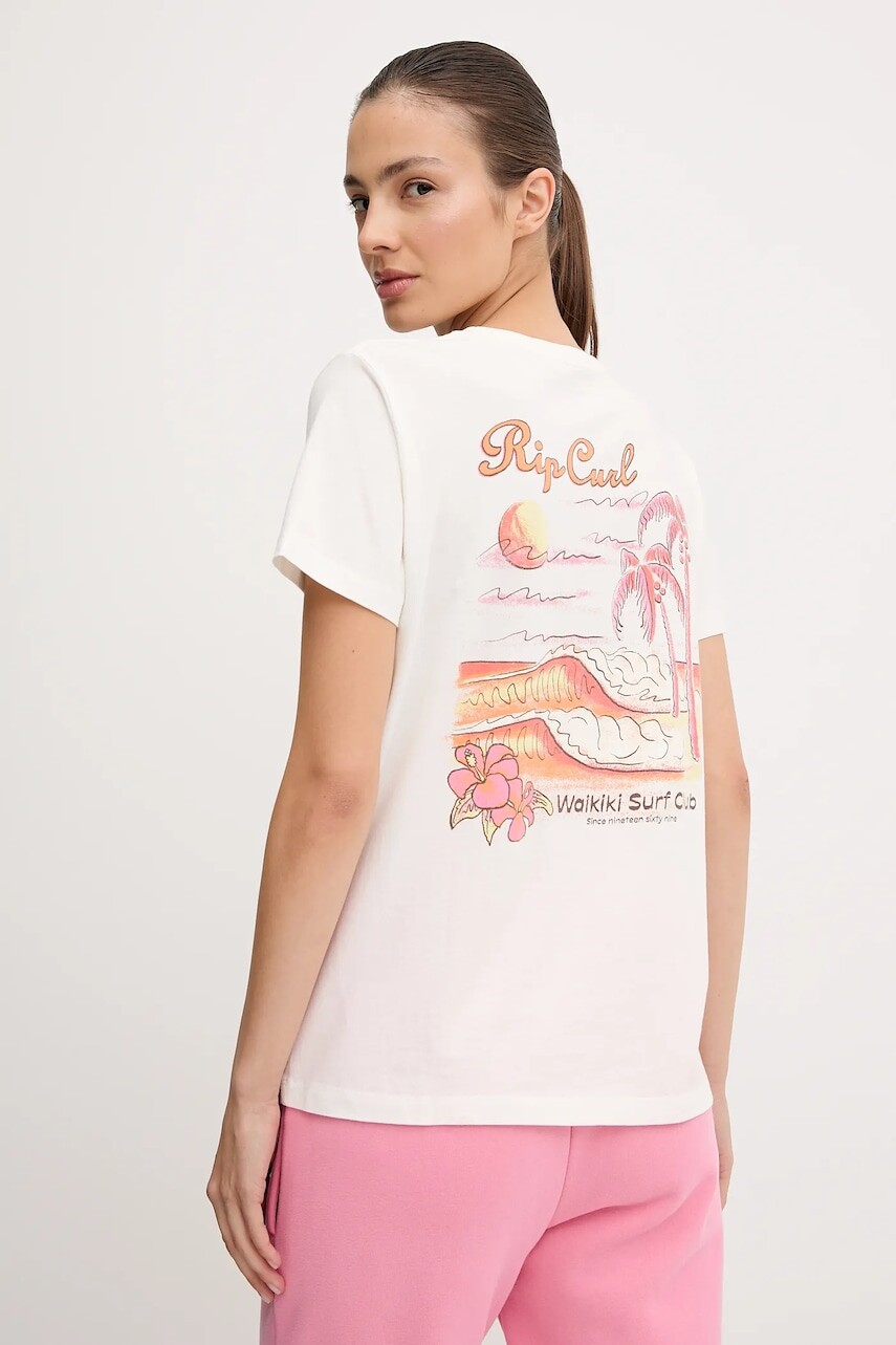 Bavlnené tričko Rip Curl WAIKIKI dámske, béžová farba, 0JAWTE